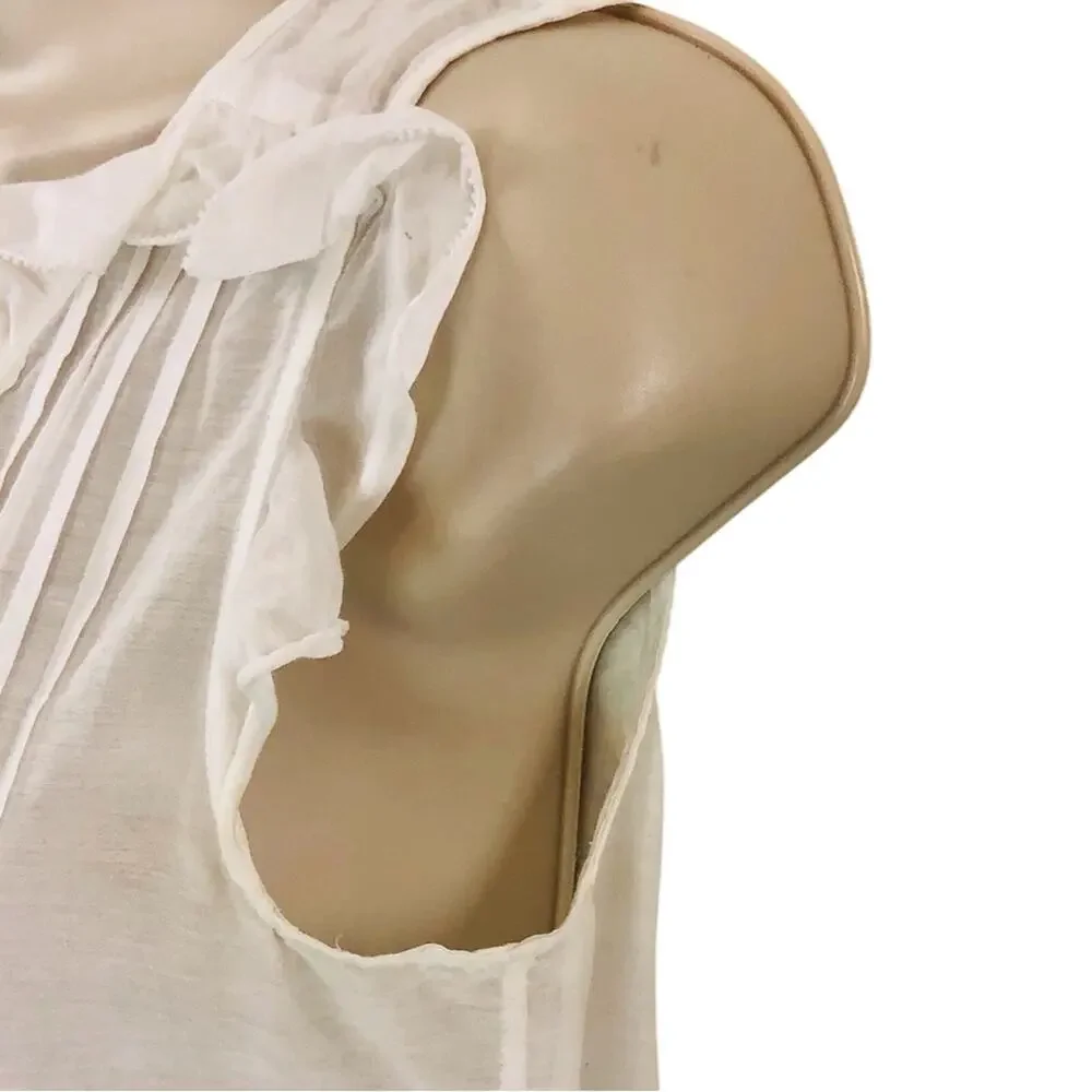 Theory White Bohemian Style Babydoll Top Pin-tuck Pleating Sleeveless Ruffled - Picture 7 of 15